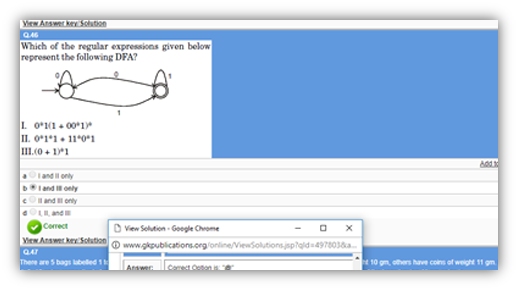 A view of GATE online test series - Result Page
